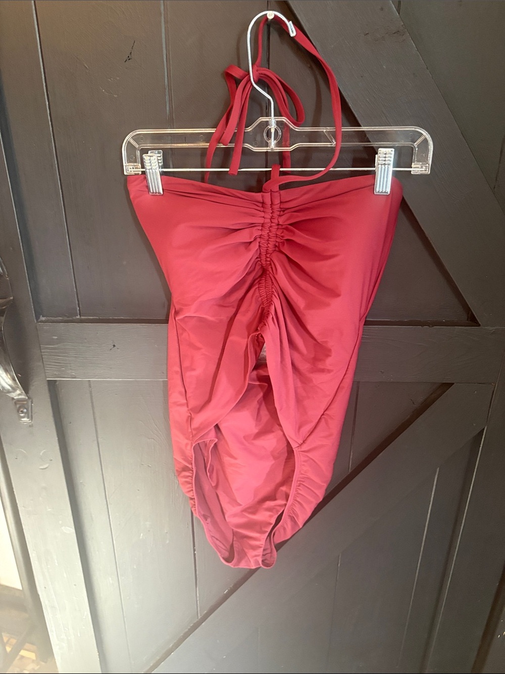 Ruched Halter One-Piece Swimsuit - Wine Red